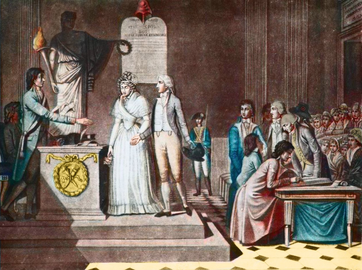 O Casamento Republicano - Casamento Republicano - após o Aquatinte de Jean-Baptiste Mallet (1759-I835) - século XVIII de Jean Baptiste Mallet