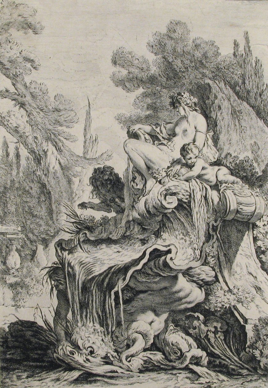 Fonte com uma náiade sentada em uma concha de Jean Baptiste Marie Pierre