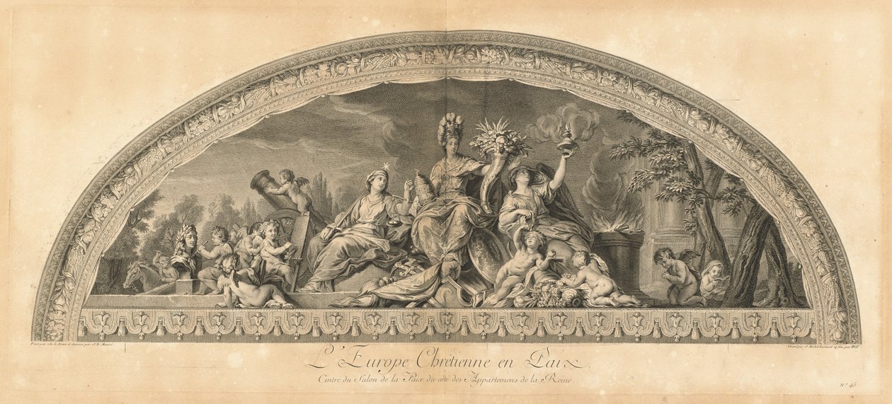 Europa Cristã em Paz, Centro do Salão da Paz junto aos aposentos da Rainha [pl. 45] de Jean Baptiste Masse