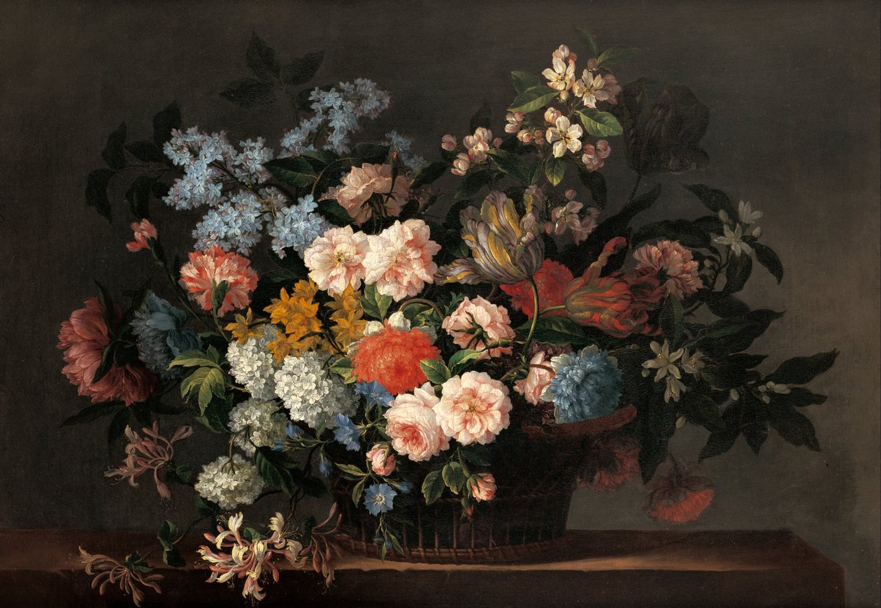 Natureza morta com cesto de flores de Jean Baptiste Monnoyer