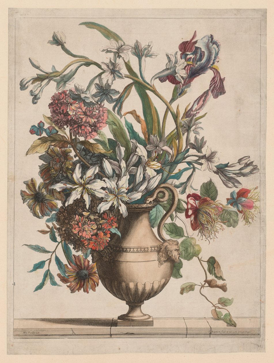 Livro de todos os tipos de flores da natureza: vaso de flores. de Jean Baptiste Monnoyer I