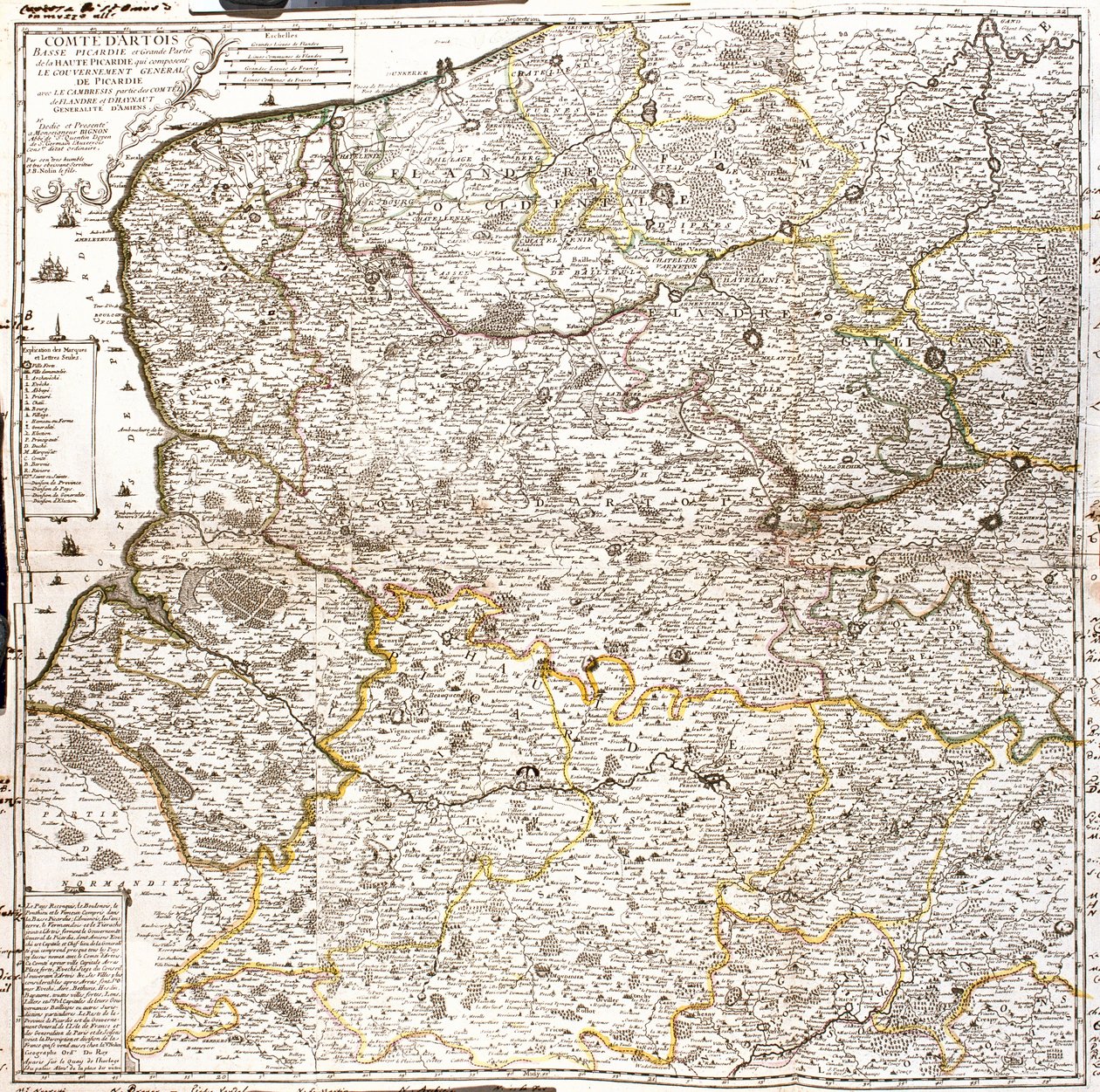 Mapa de Artois (França) e Flanders (Bélgica, Holanda) (Gravura de Jean Baptiste Nolin