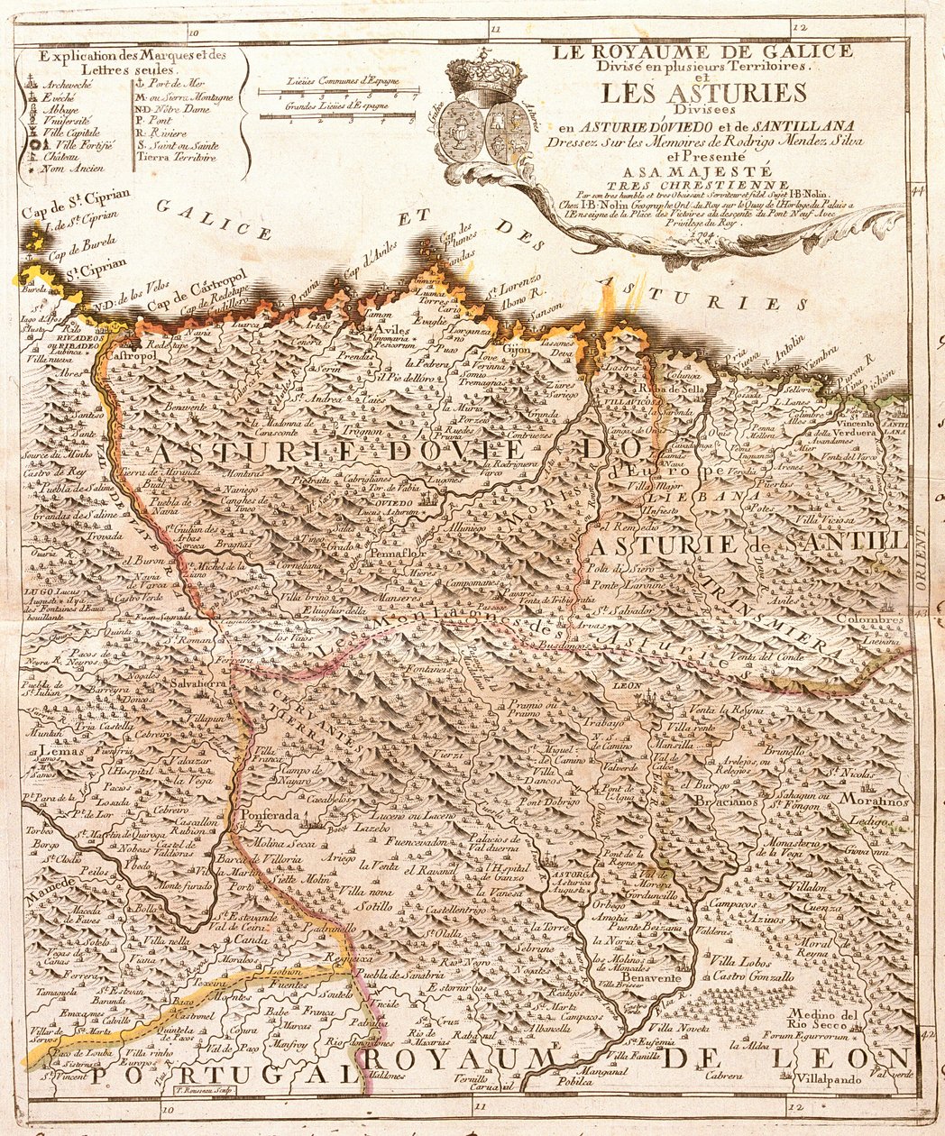 Mapa de Asturias (Espanha) (Gravura de Jean Baptiste Nolin