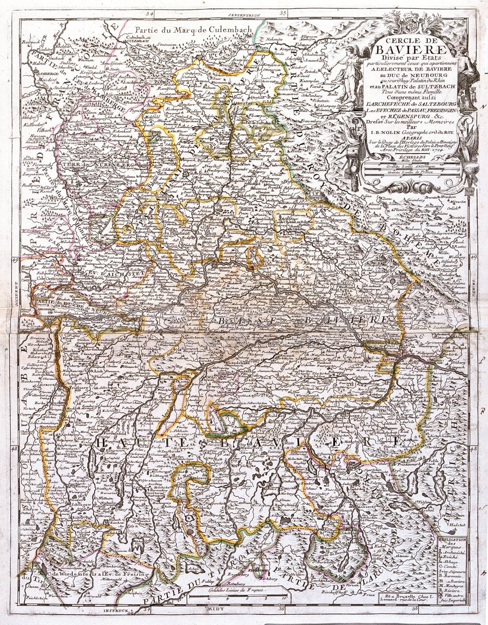 Mapa da Baviera (Alemanha) (Gravura de Jean Baptiste Nolin