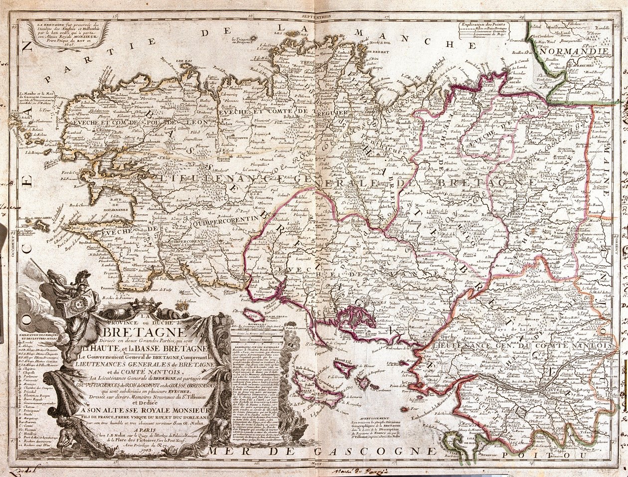 Mapa da Bretanha (França) de Jean Baptiste Nolin