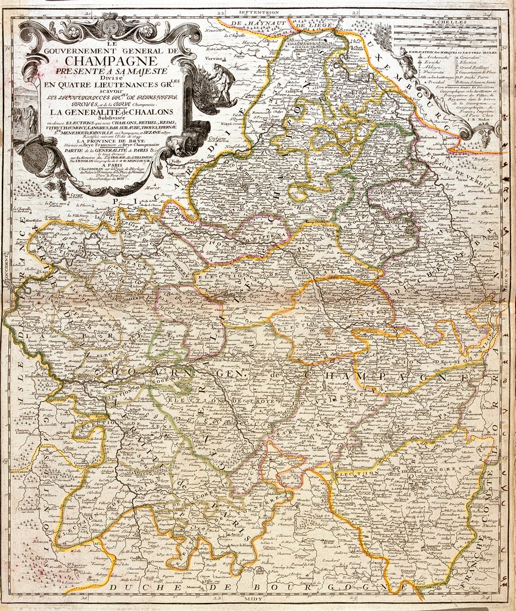 Mapa de Champagne (França) (Gravura de Jean Baptiste Nolin