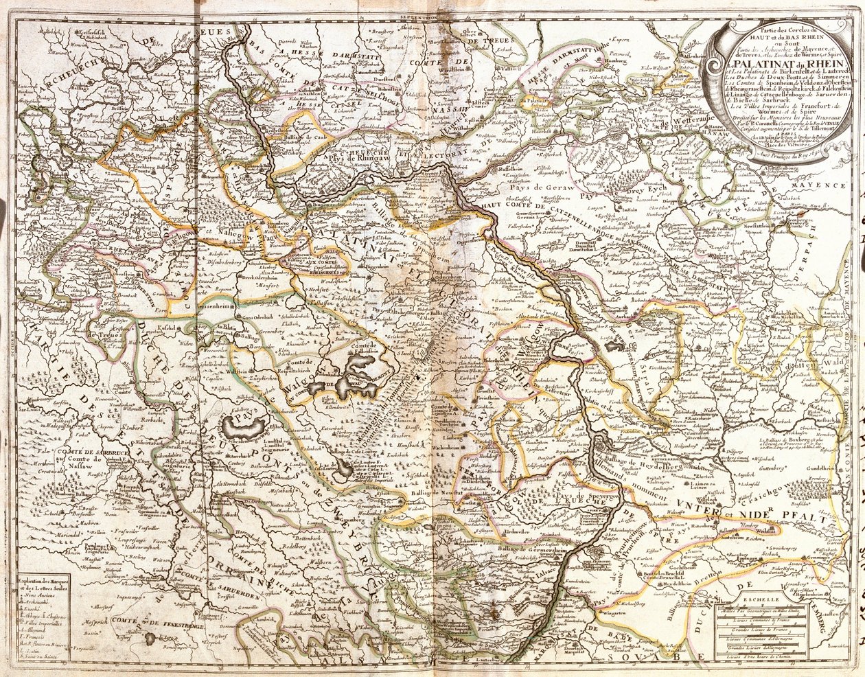 Mapa da Renânia-Palatinado e parte da Baviera (Alemanha) (Gravura de Jean Baptiste Nolin