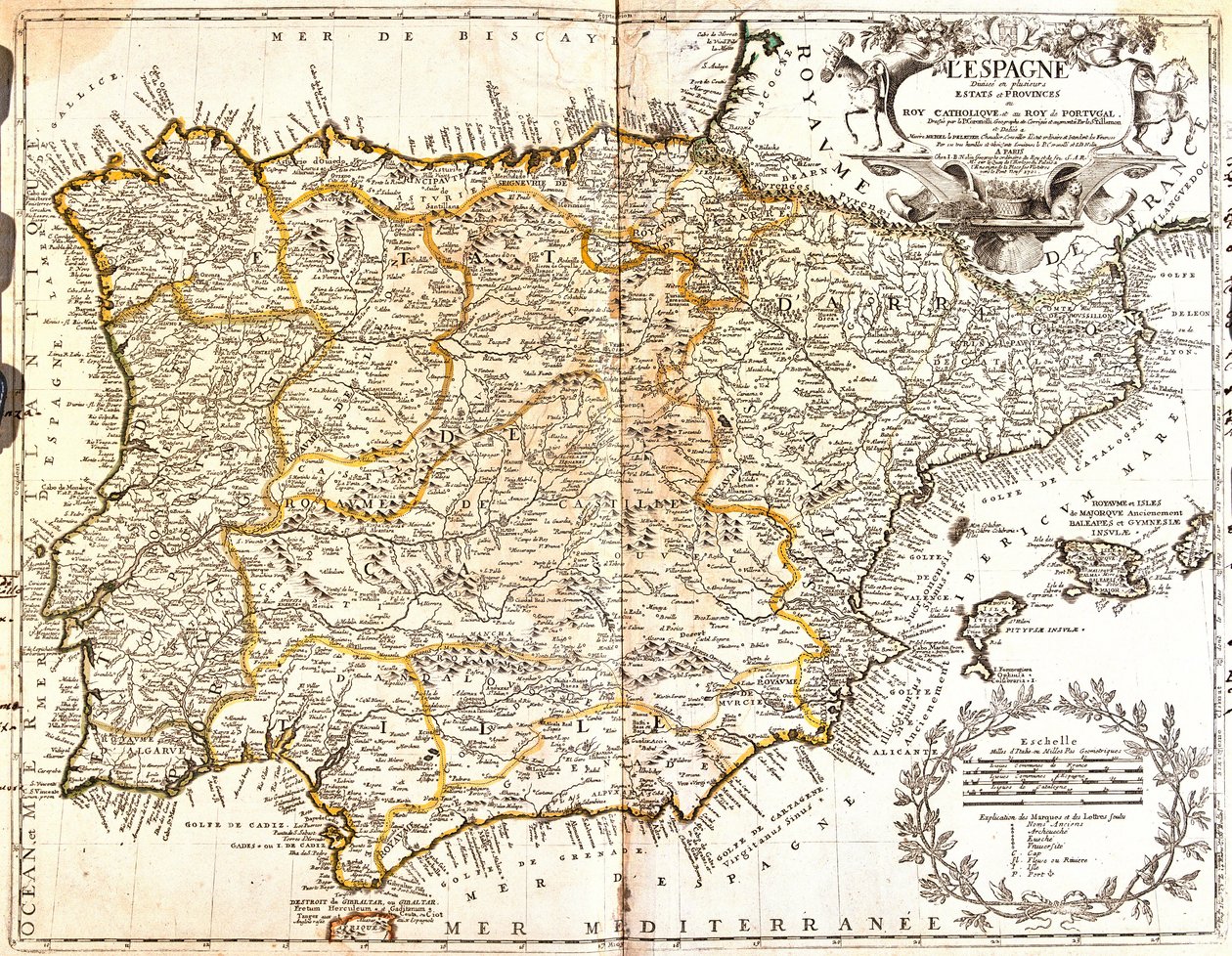 Mapa de Espanha e Portugal (Gravura de Jean Baptiste Nolin