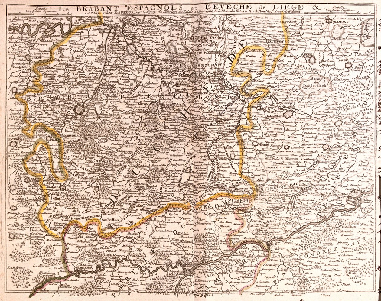 Mapa do Brabante espanhol (Brabante flamengo e valão) e da diocese de Liège (Bélgica) (Gravura de Jean Baptiste Nolin