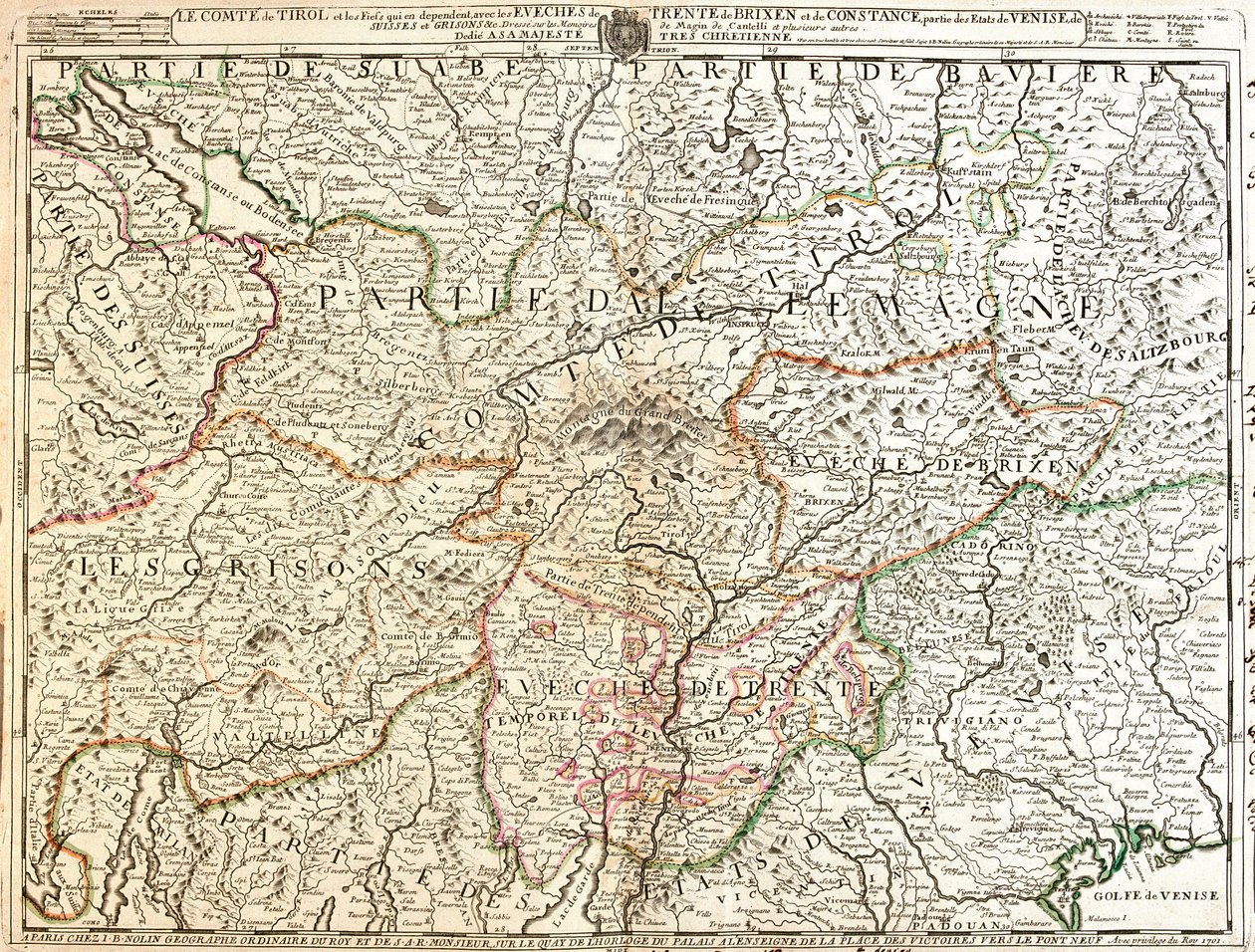 Mapa da Província do Tirol (Alemanha) (Gravura de Jean Baptiste Nolin