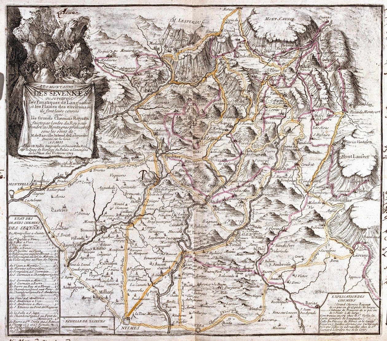 Mapa do Cevennes (França) (Gravura de Jean Baptiste Nolin