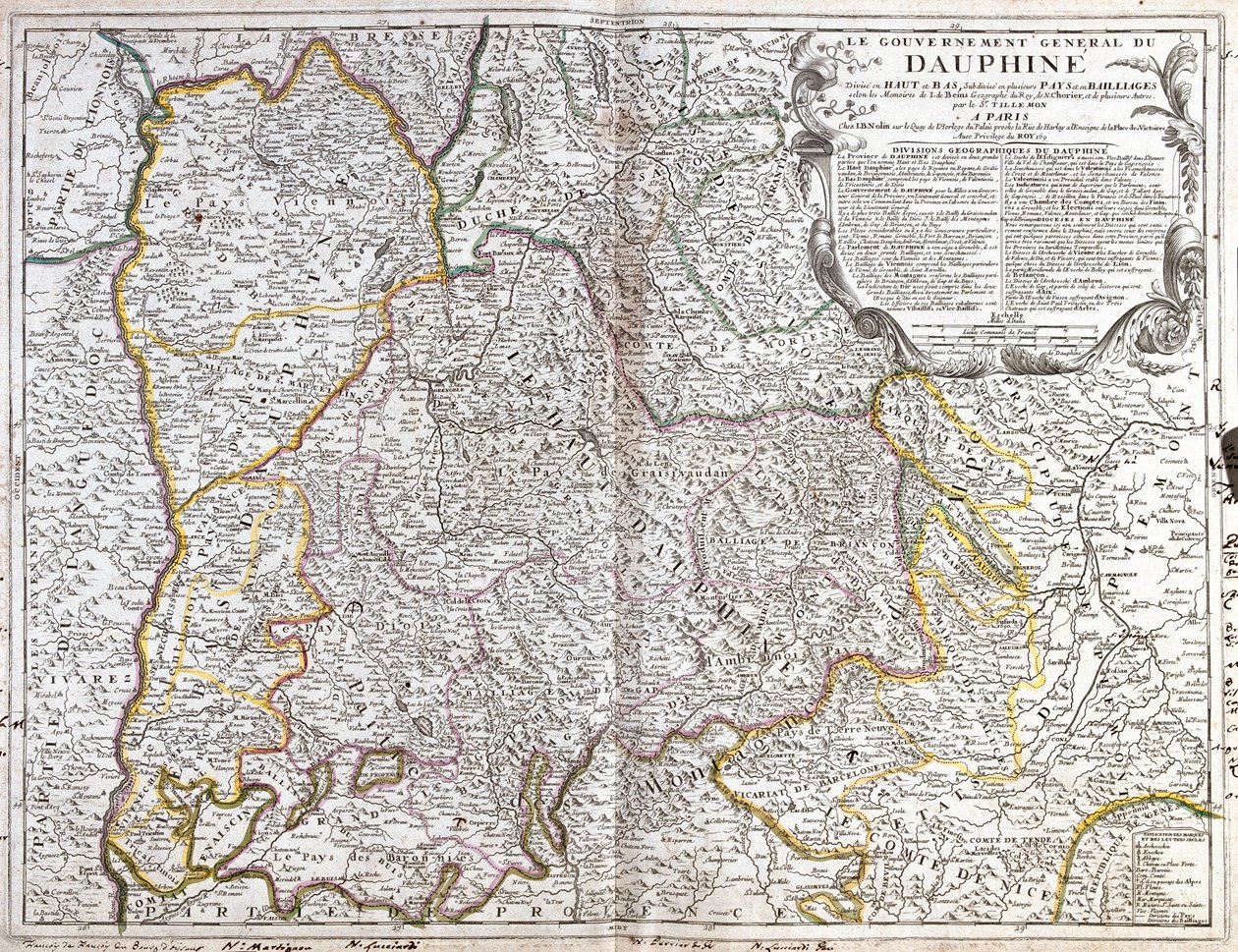 Mapa da Dauphine (França) (Gravura de Jean Baptiste Nolin