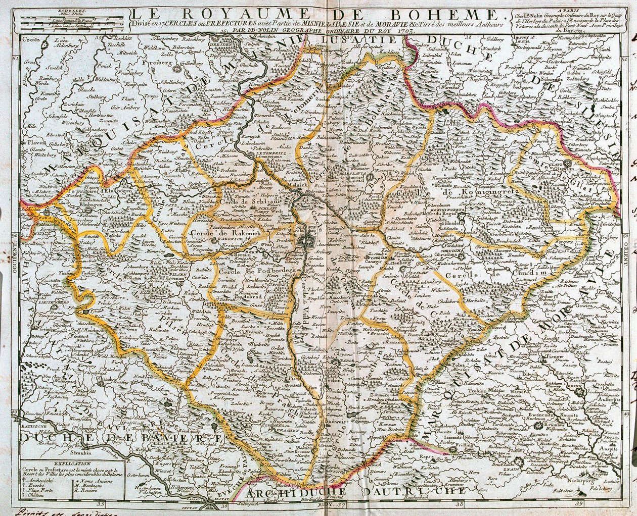 Mapa do Reino da Boémia (República Checa) (Gravura de Jean Baptiste Nolin