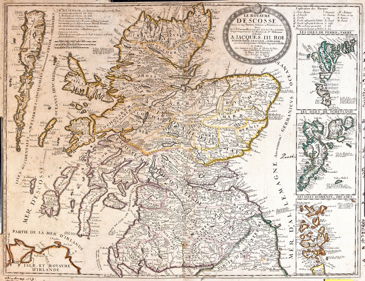 Mapa do Reino da Escócia, sob o Reinado de James II de Jean Baptiste Nolin