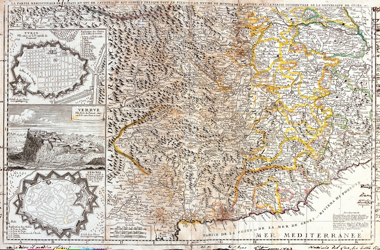 Mapa dos territórios do Sul do duque de Sabóia, na Itália (Gravura de Jean Baptiste Nolin