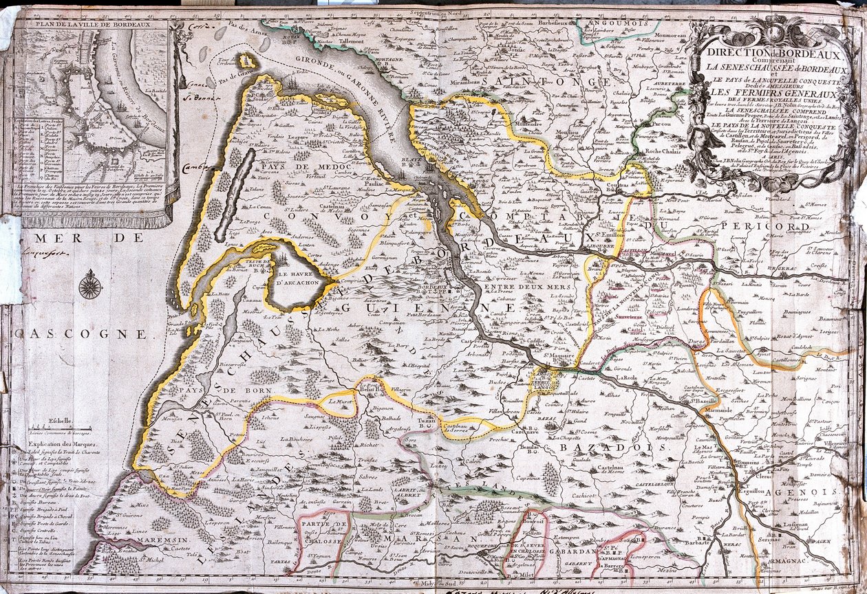 Mapa da região de Bordeaux (França) (Gravura de Jean Baptiste Nolin