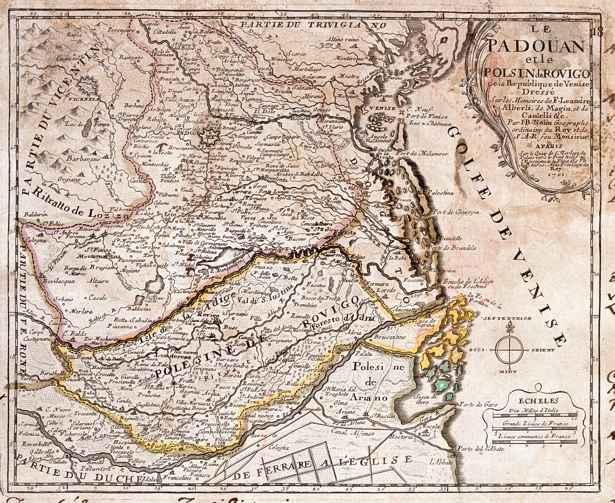 Mapa da região de Pádua e Polesine (Itália) (Gravura de Jean Baptiste Nolin