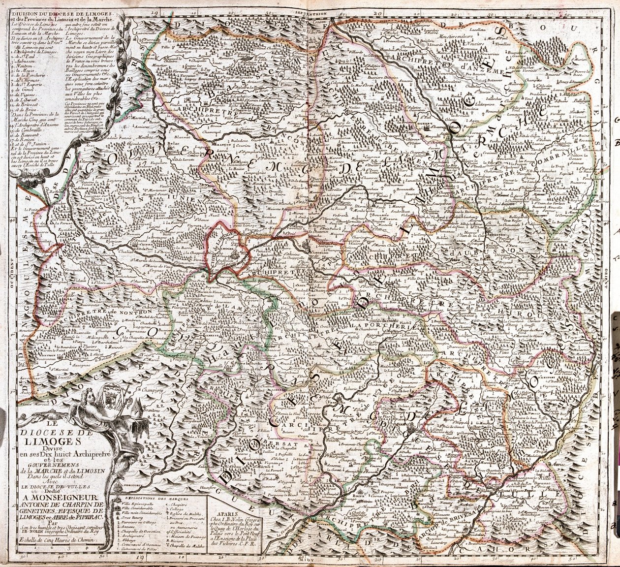 Mapa da diocese de Limoges (França) (Gravura de Jean Baptiste Nolin