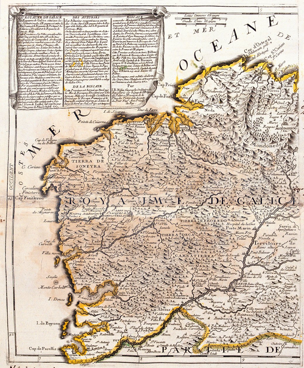 Mapa do reino da Galiza (Espanha) (Gravura de Jean Baptiste Nolin