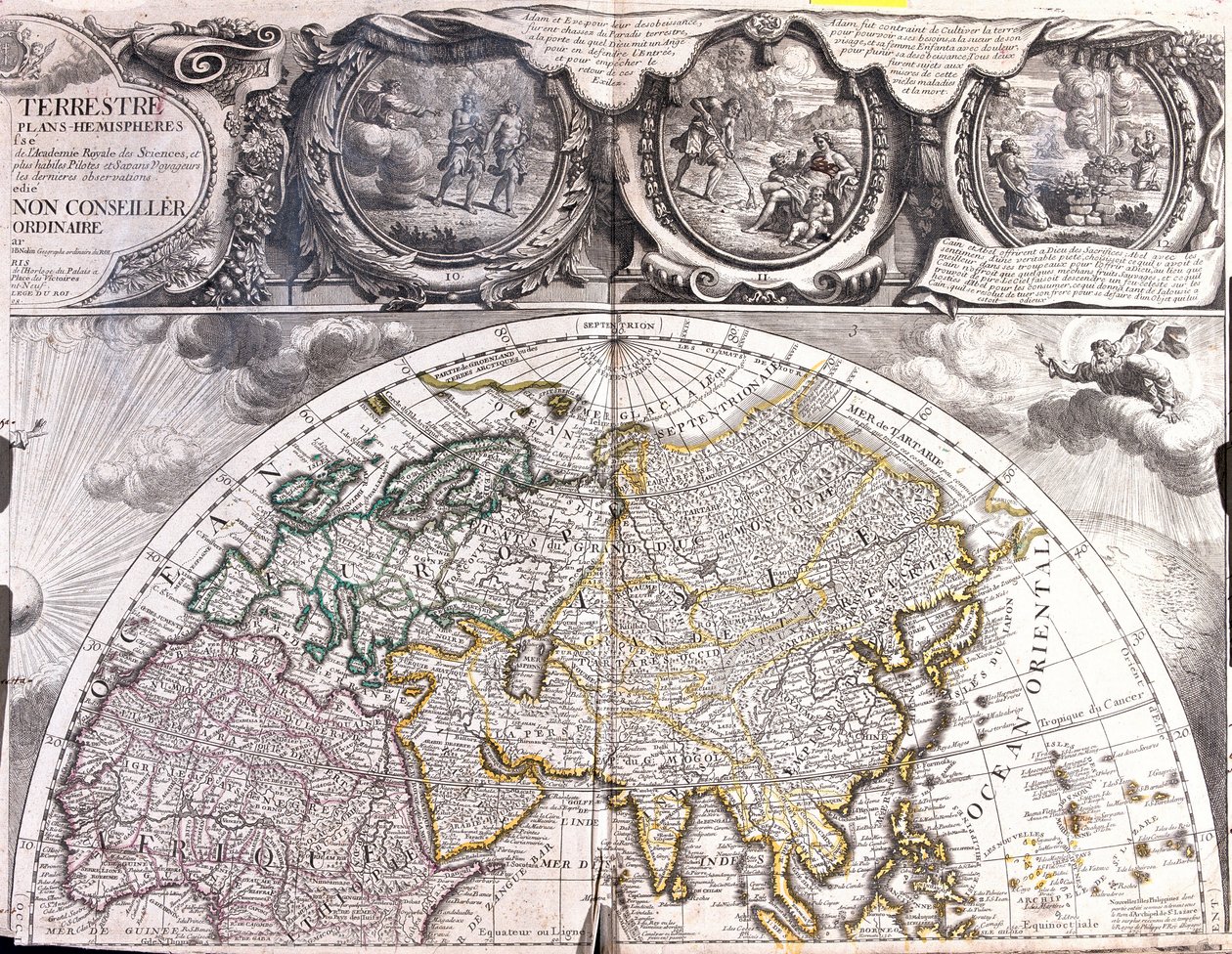 Mapa do hemisfério norte do mundo de Jean Baptiste Nolin