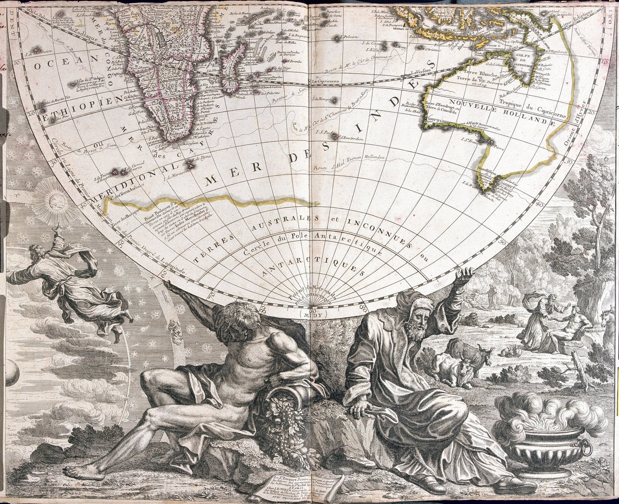 Mapa do hemisfério sul do mundo de Jean Baptiste Nolin