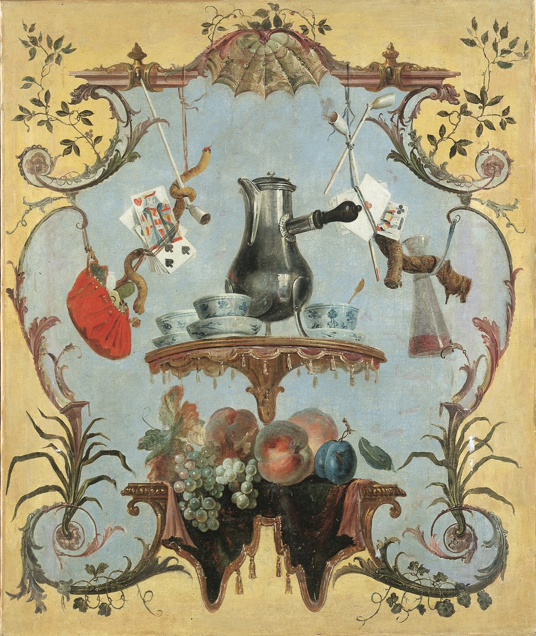 Natureza morta com cafeteira de prata (óleo sobre tela) de Jean Baptiste Oudry