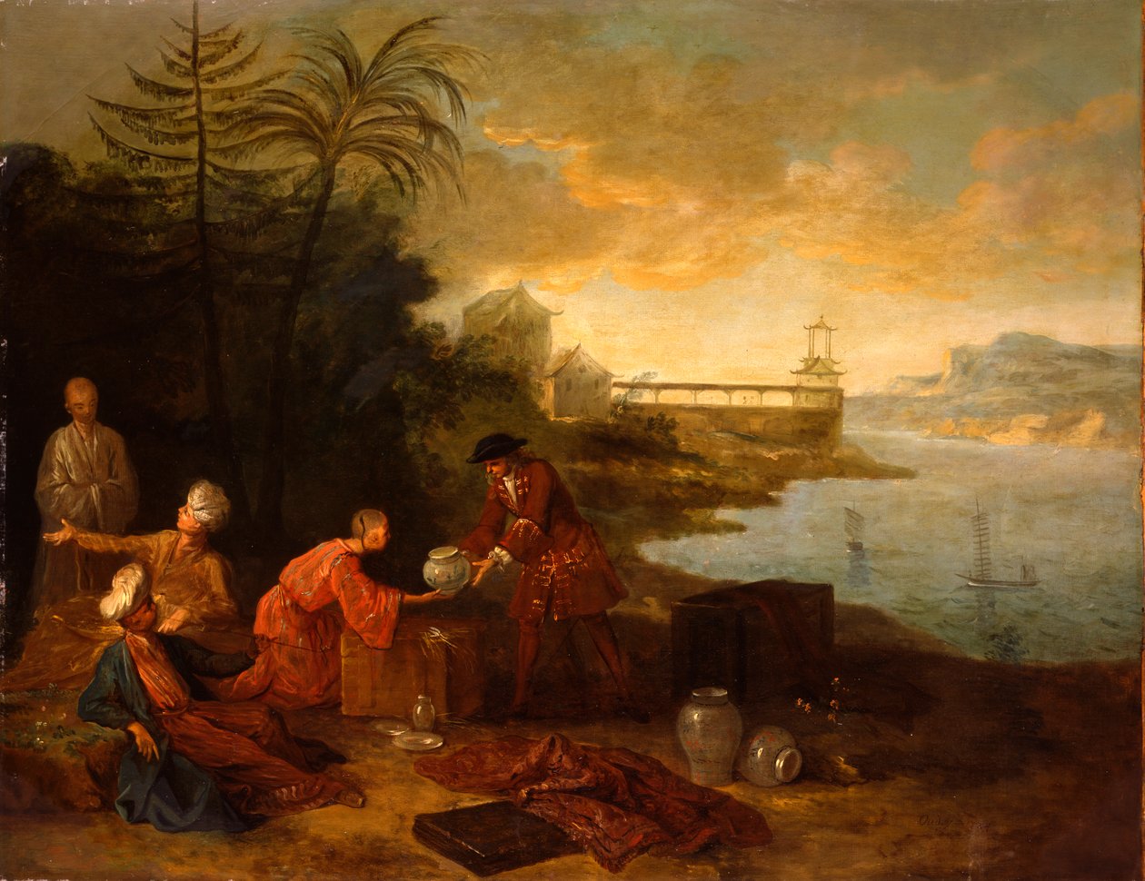Ásia - Um comerciante europeu que compra porcelana de um comerciante chinês, 1724 de Jean Baptiste Oudry
