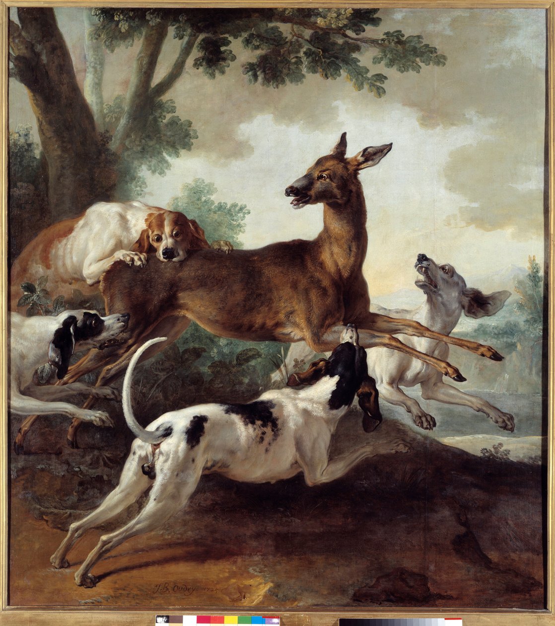 Veado perseguido por cães. Cena de caça. Pintura de Jean Baptiste Oudry (1686-1755) de Jean Baptiste Oudry