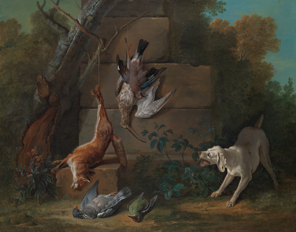 Cão morto que guarda jogo, 1753. de Jean Baptiste Oudry
