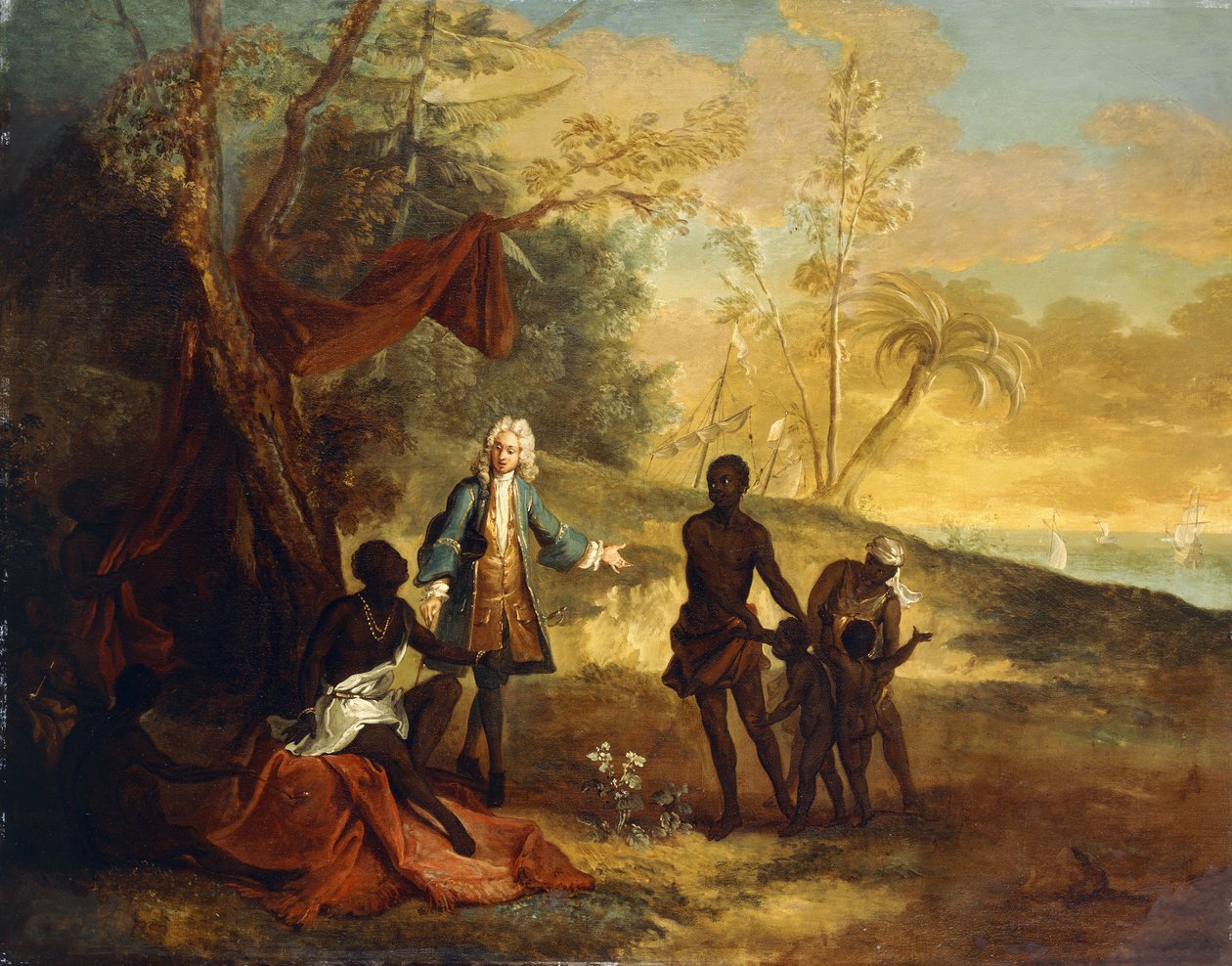 Das quatro partes do mundo - África: um comerciante europeu que negocia com um chefe negro, 1724 de Jean Baptiste Oudry