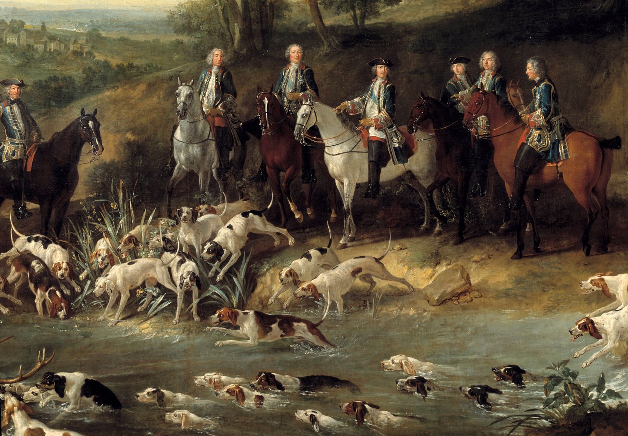 Rei Luís XV caçando veados na floresta de Saint Germain em 1730 Detalhe. Pintura de Jean Baptiste Oudry (1686-1755) 1730 Toulouse, Musee des Augustins de Jean Baptiste Oudry
