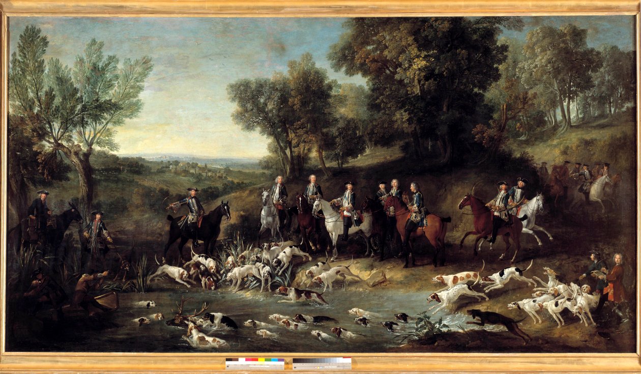 Rei Luís XV caça veado na floresta de Saint Germain em 1730 Pintura de Jean Baptiste Oudry (1686-1755) 1730 Toulouse, Musee des Augustins de Jean Baptiste Oudry