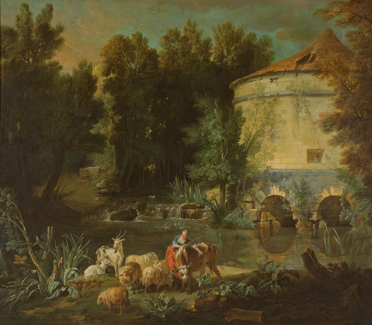 Paisagem com uma torre redonda, 1737 de Jean Baptiste Oudry