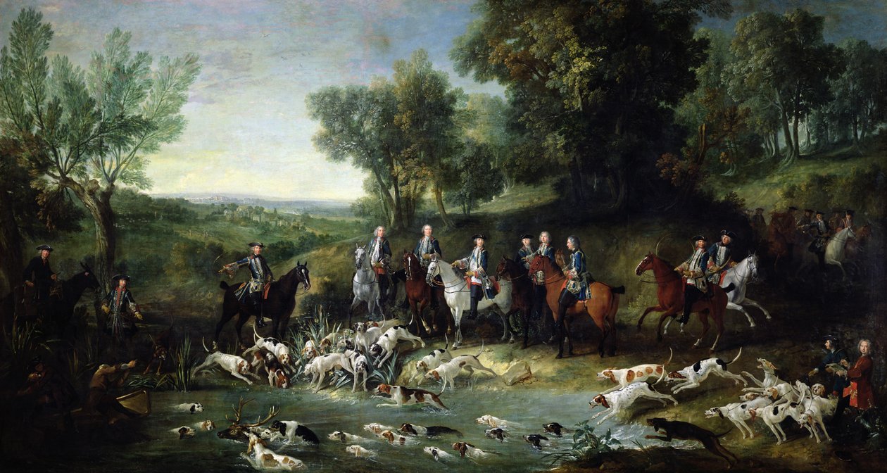 Luís XV (1710-1774) Caça ao Cervo na Floresta de Saint-Germain, 1730 de Jean Baptiste Oudry