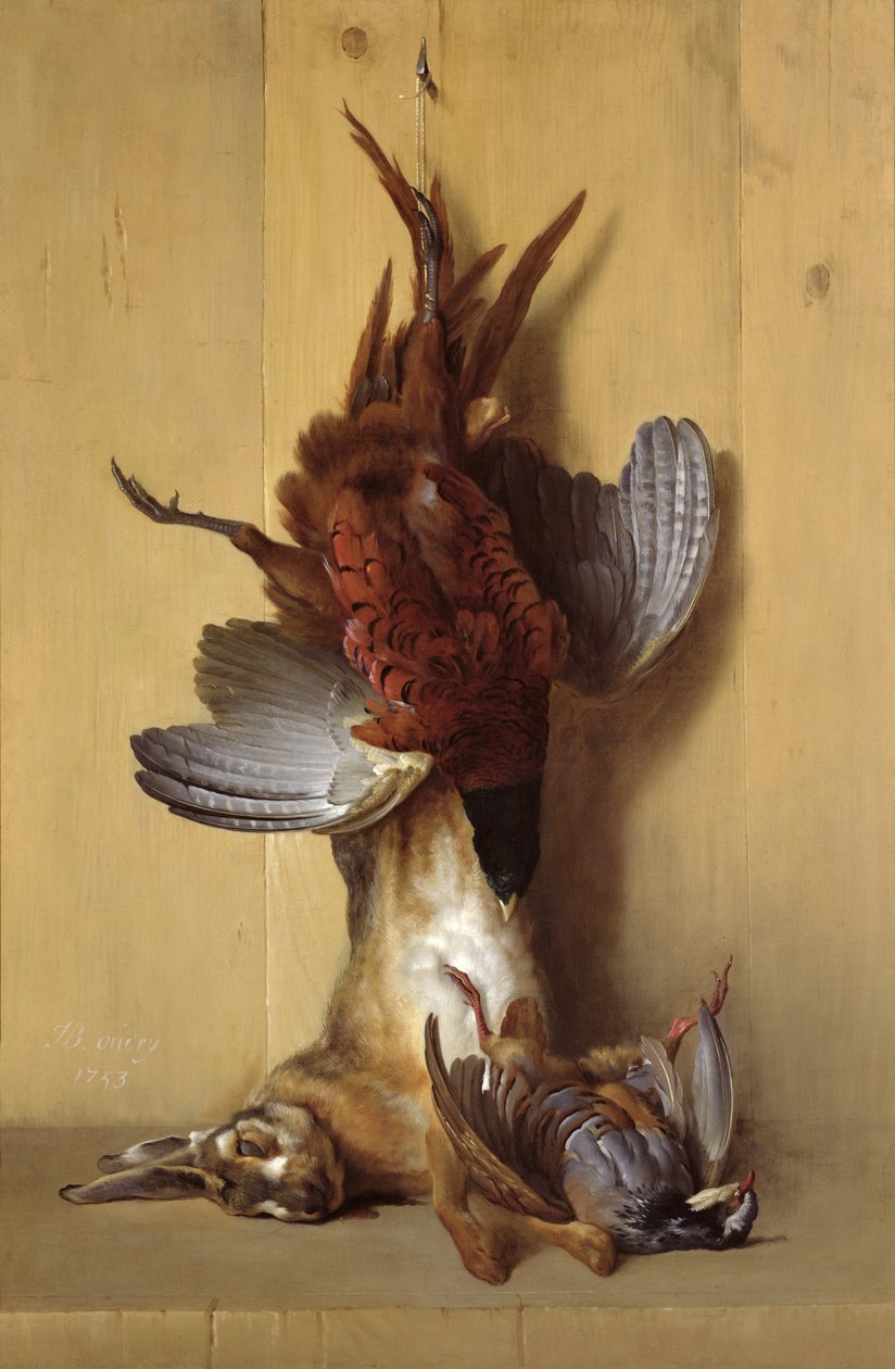 Ainda vida com uma lebre, um faisão e uma perdiz vermelha, 1753 de Jean Baptiste Oudry