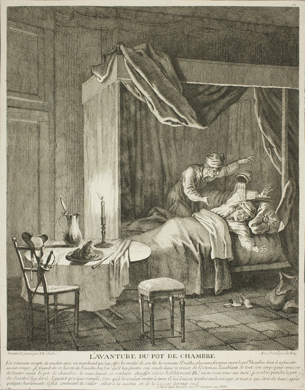 A Aventura do Pote de Câmara, prato quatro de Scènes du Roman Comique de Jean Baptiste Oudry