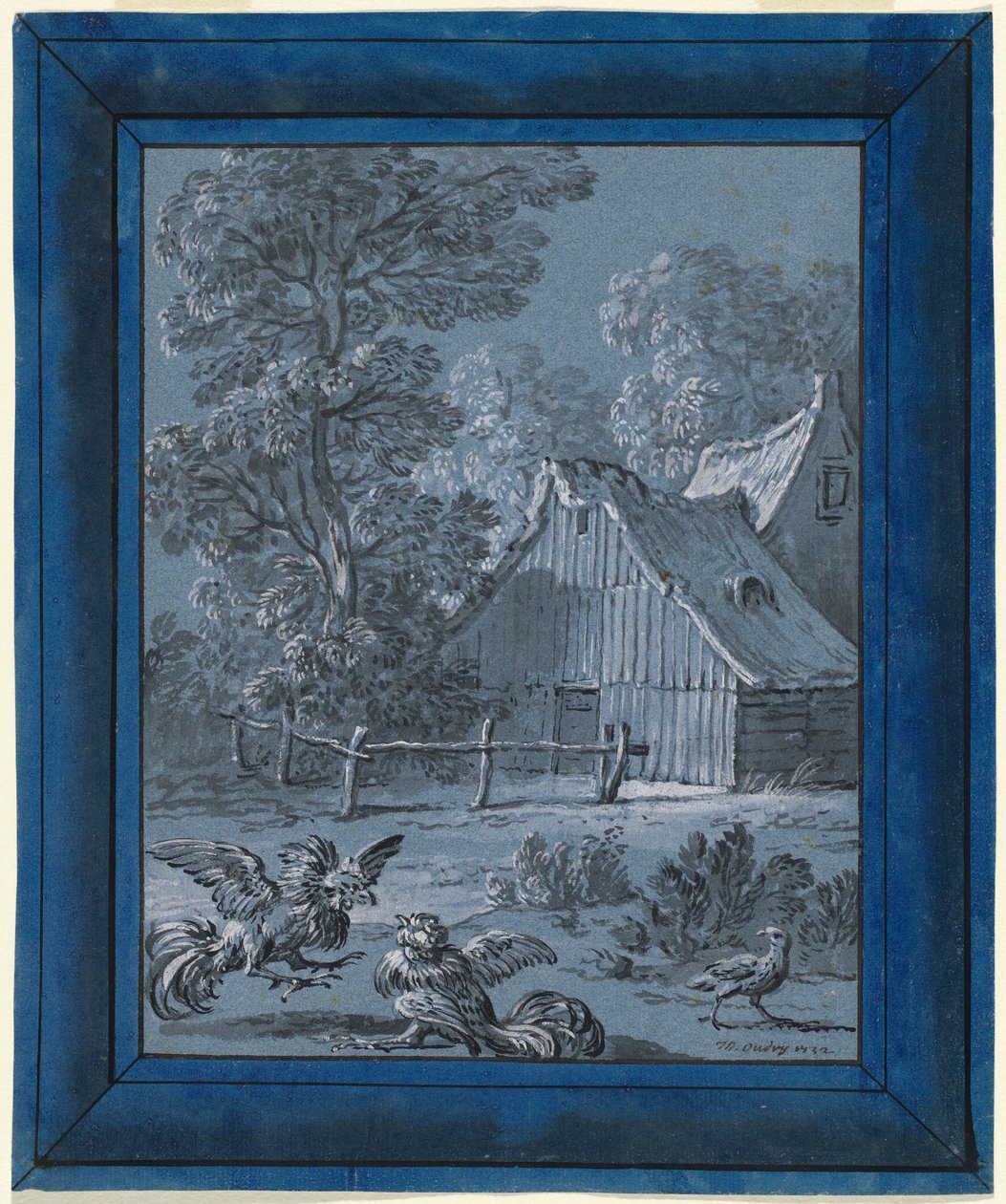 A perdiz e os galos de Jean Baptiste Oudry
