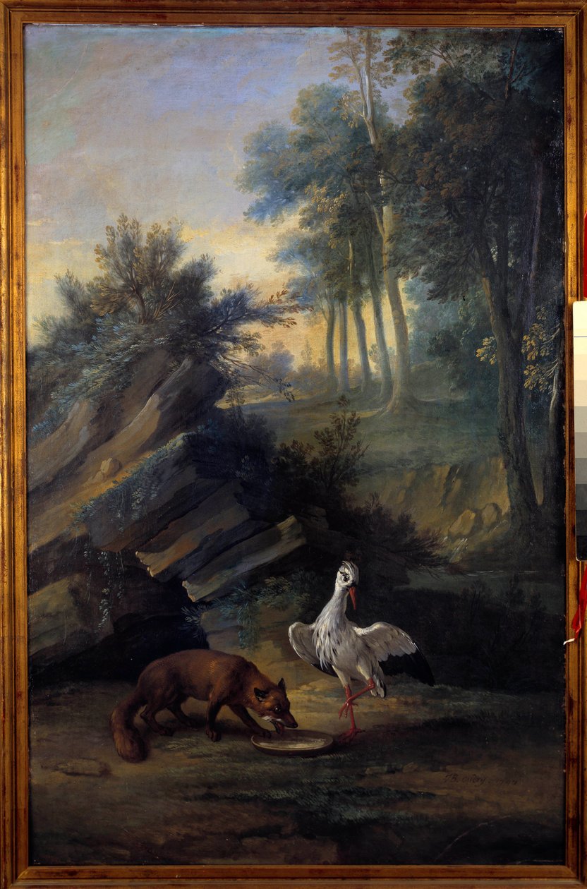A raposa e a cegonha. Ilustração de uma fábula de Jean de La Fontaine (1621-1695). Pintura de Jean Baptiste Oudry (1686-1755) de Jean Baptiste Oudry