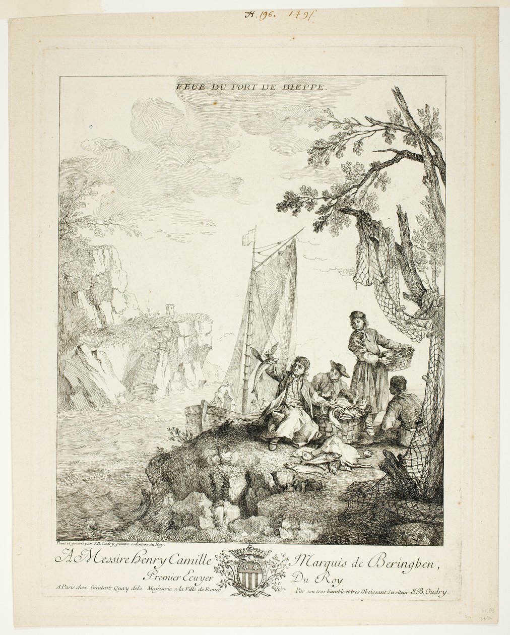 Vista do porto de Dieppe de Jean Baptiste Oudry