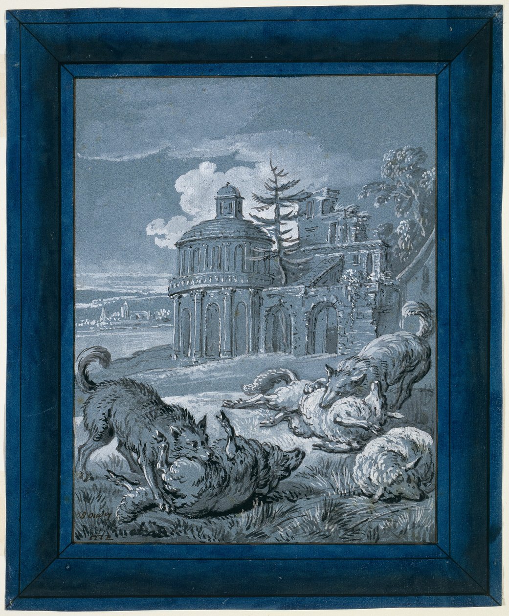 Lobos atacam ovelhas ("Rein de Trop II") de Jean Baptiste Oudry