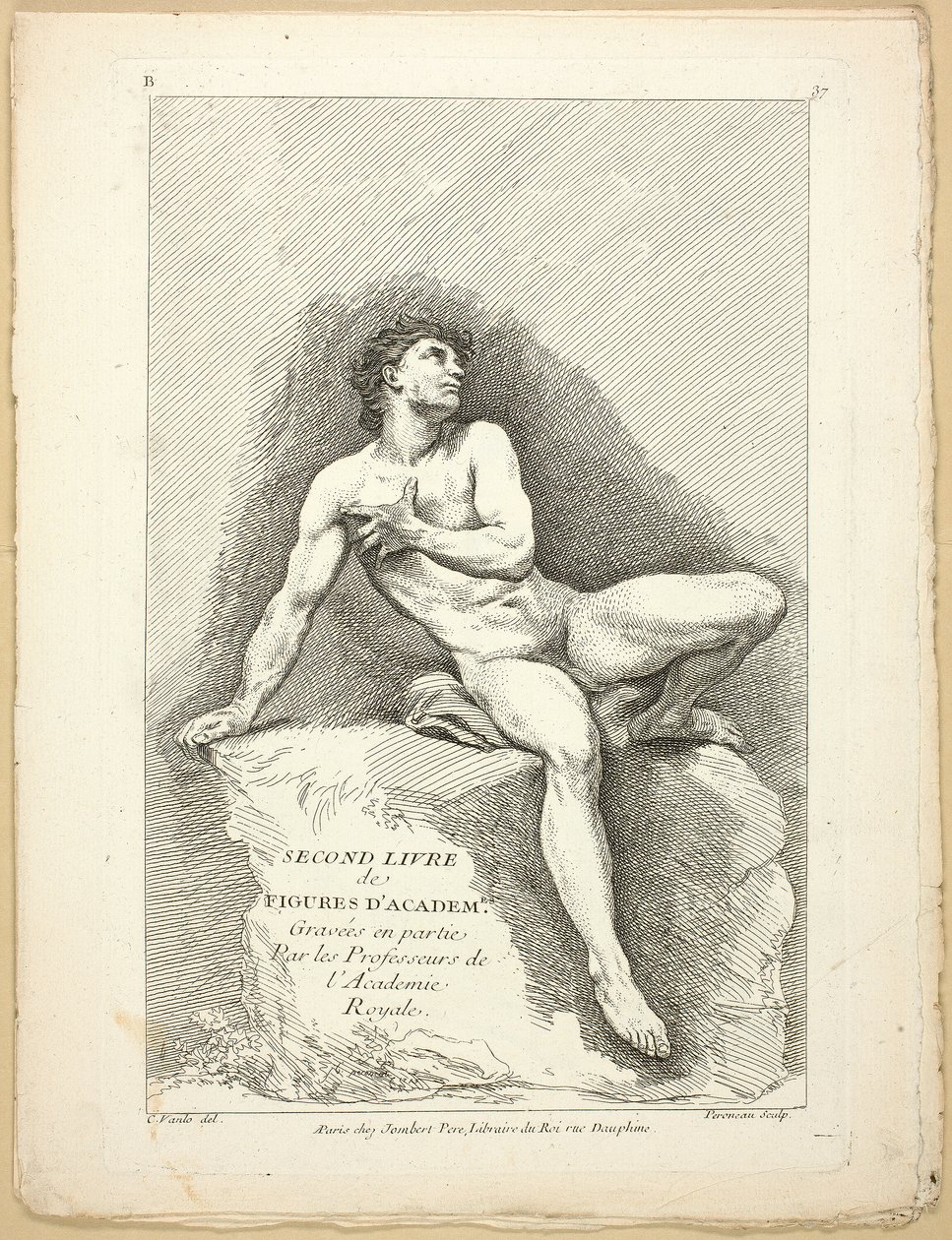 Figura (reto e verso), do Segundo livro de figuras das Academias gravada em parte pelos Professores da Real Academia de Jean Baptiste Perronneau