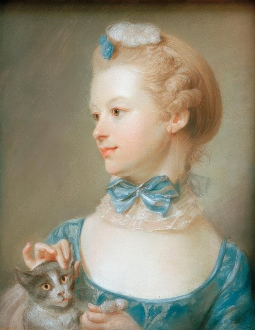 Menina com gato de Jean Baptiste Perronneau