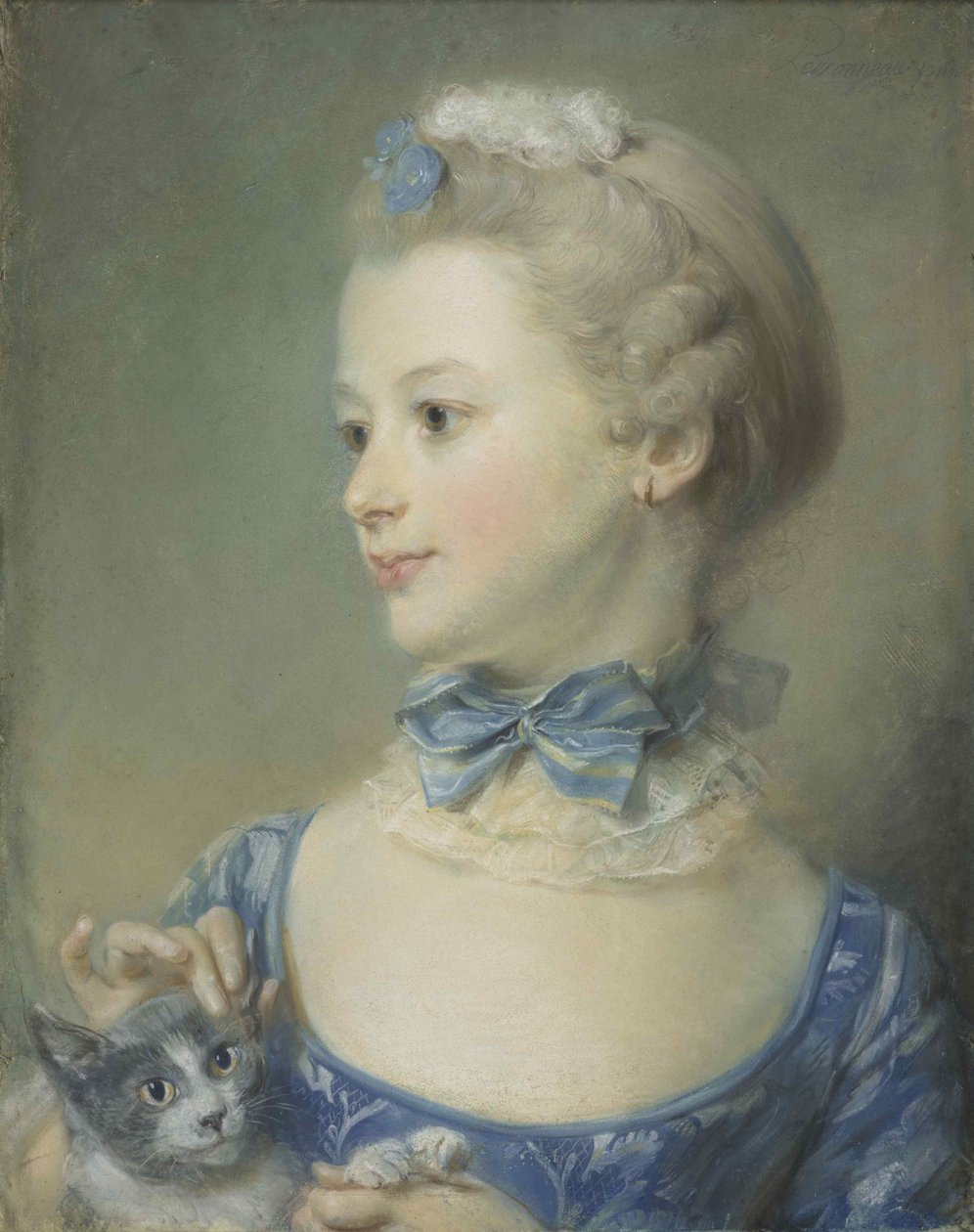 A menina com o gato Marie-Anne Huquier, 1747. de Jean Baptiste Perronneau