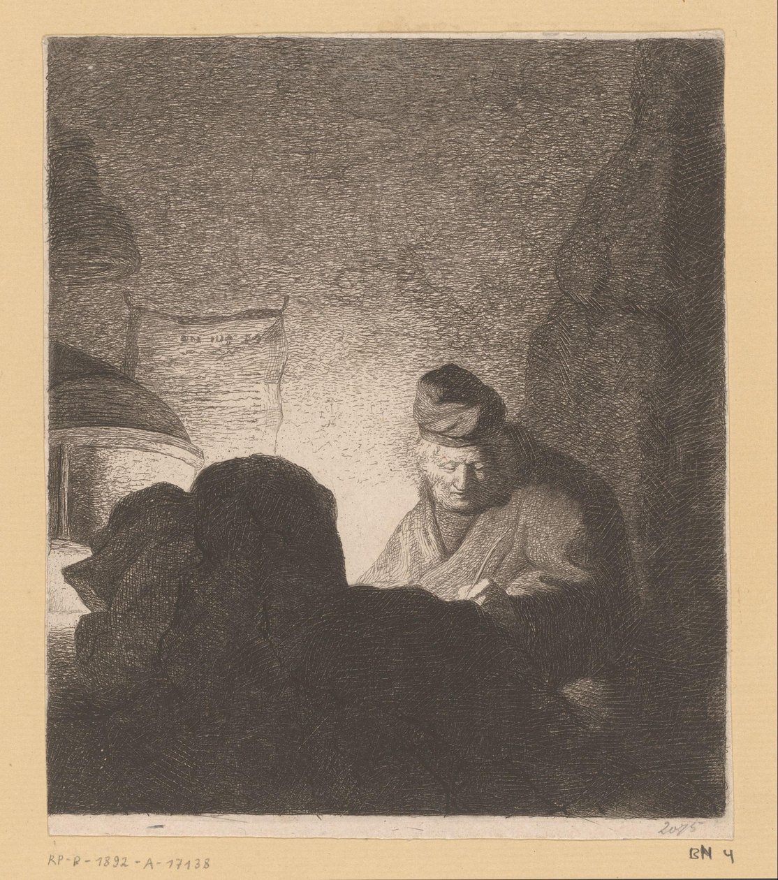 Homem escrevendo à luz de uma lâmpada de Jean Baptiste Pierre Lebrun (attributed to)