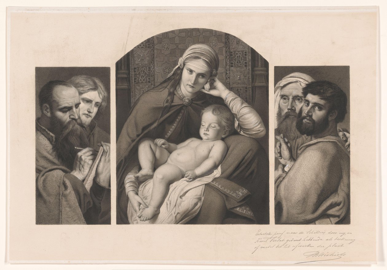 Tríptico: Maria com Cristo no colo e dois grupos de dois apóstolos de Jean Baptiste Pierre Michiels (signed by artist)