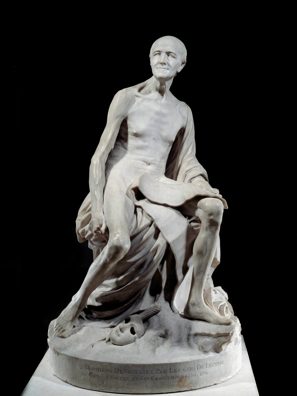 François-Marie Arouet dit Voltaire nu (1694-1778) Escultura em mármore de Jean-Baptiste Pigalle (1714-1785) 1776 Sol. 1,5 m Paris, Musee du Louvre de Jean Baptiste Pigalle
