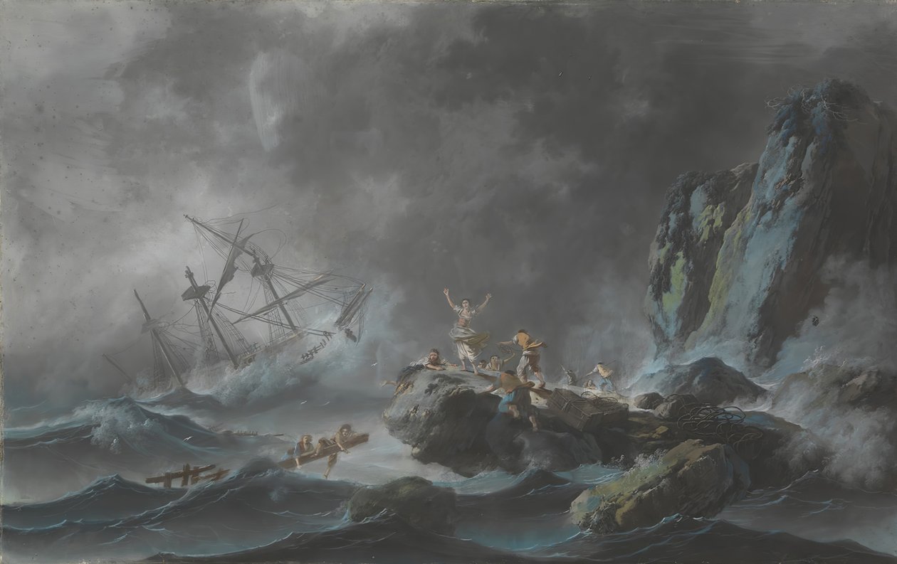 Um naufrágio em uma tempestade, 1782. de Jean Baptiste Pillement