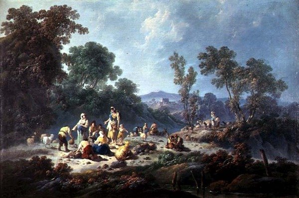 Uma paisagem arborizada (óleo sobre tela) de Jean Baptiste Pillement