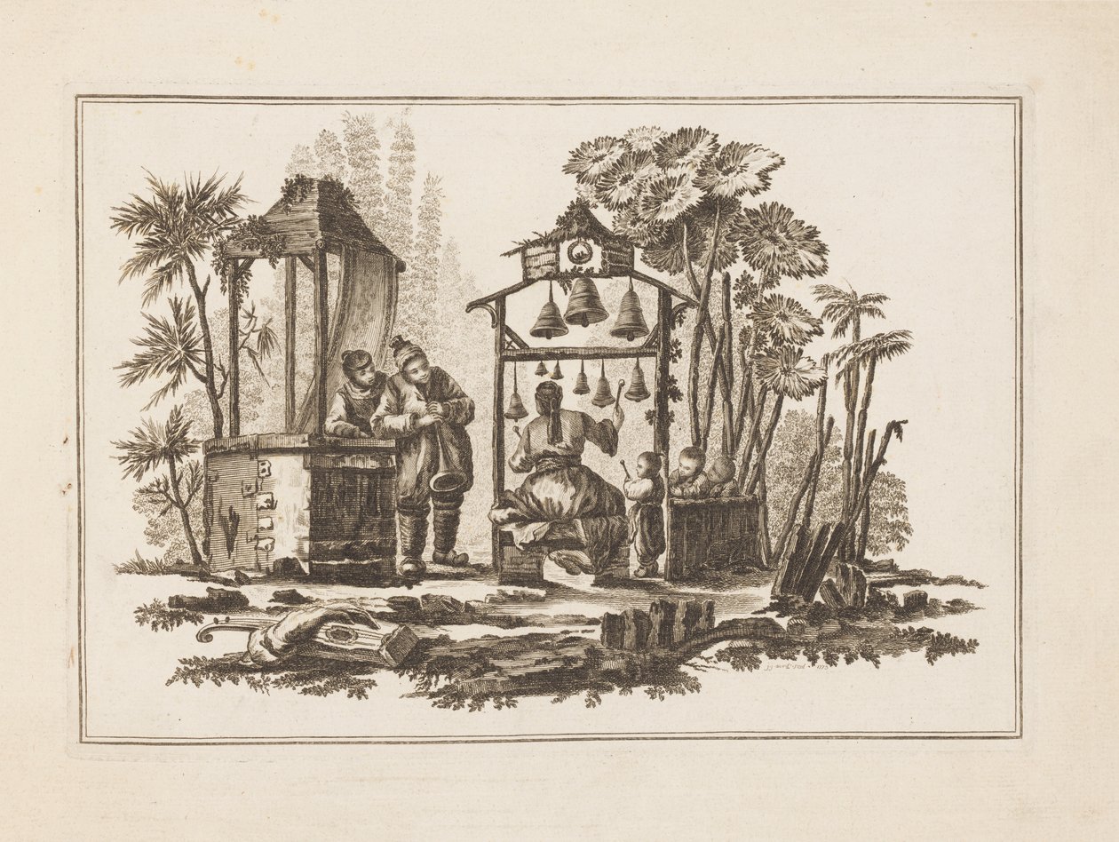 Figura Tocando Sinos, de "Novo Caderno de Seis Folhas de Diferentes Assuntos Chineses Históricos" de Jean Baptiste Pillement