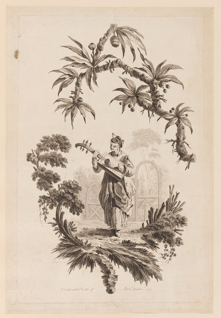 Figura tocando instrumento musical sob o galho de Jean Baptiste Pillement